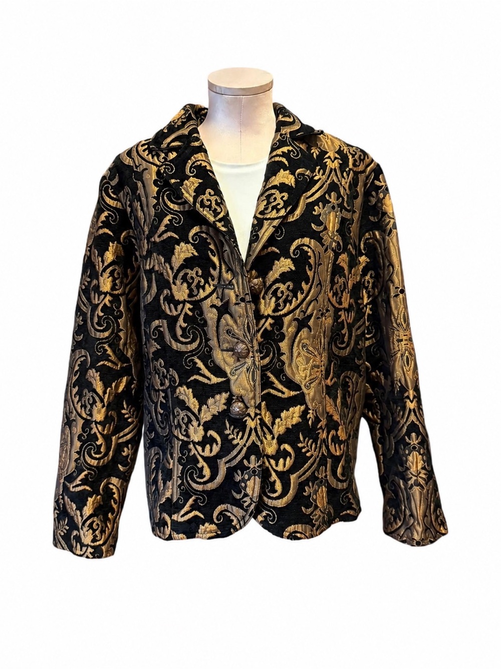 Vtg Black & Gold Brocade Blazer Jacket